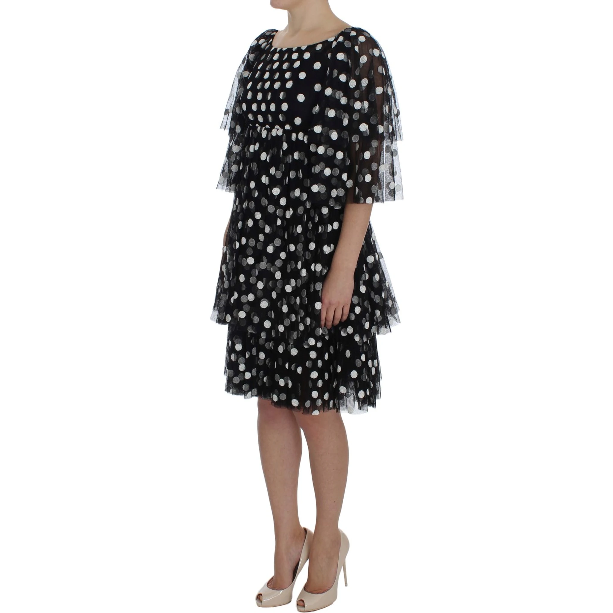 Black White Polka Dotted Ruffled Dress