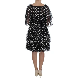 Black White Polka Dotted Ruffled Dress