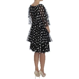 Black White Polka Dotted Ruffled Dress