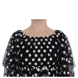Black White Polka Dotted Ruffled Dress