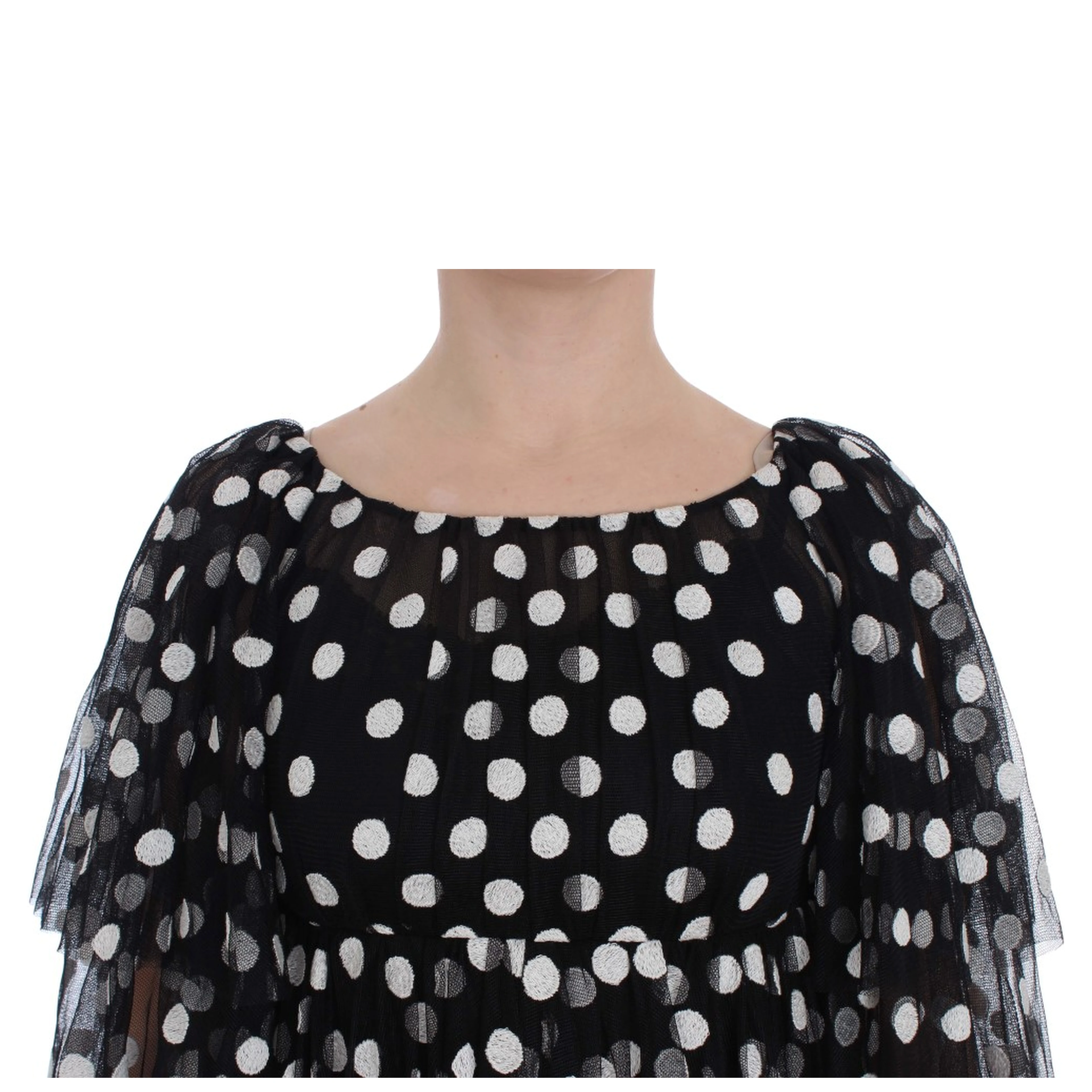 Black White Polka Dotted Ruffled Dress
