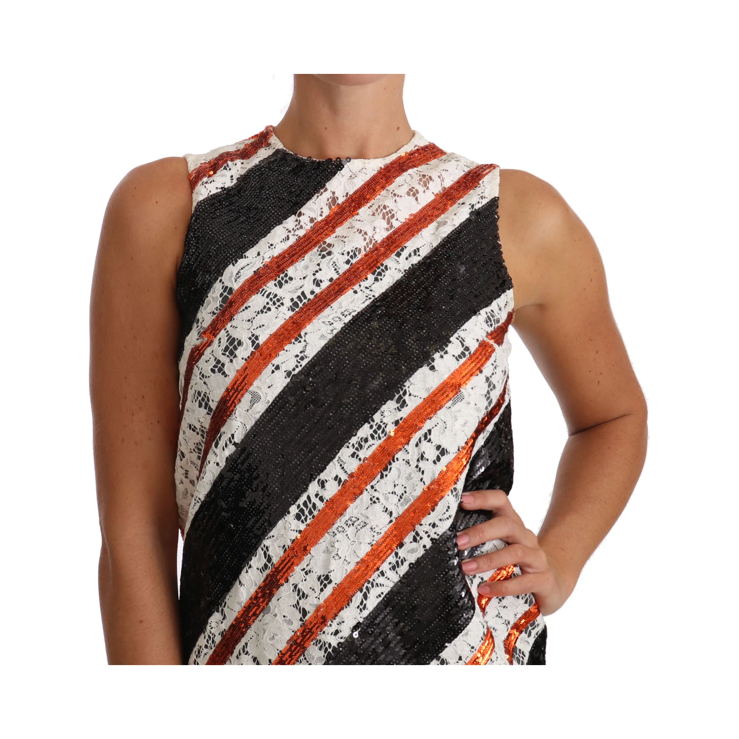 White and orangeSequin Floral Lace Embellished Shift dress
