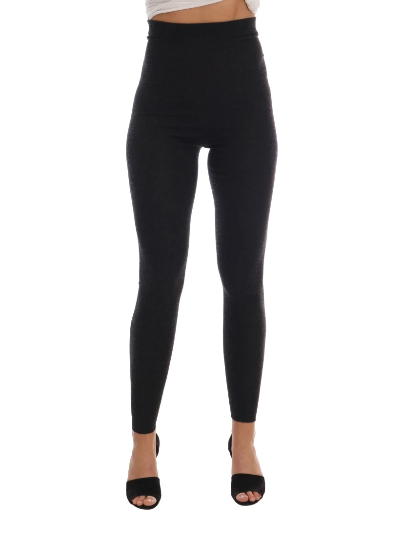 Gray Cashmere Ribbed Stretch Tights
