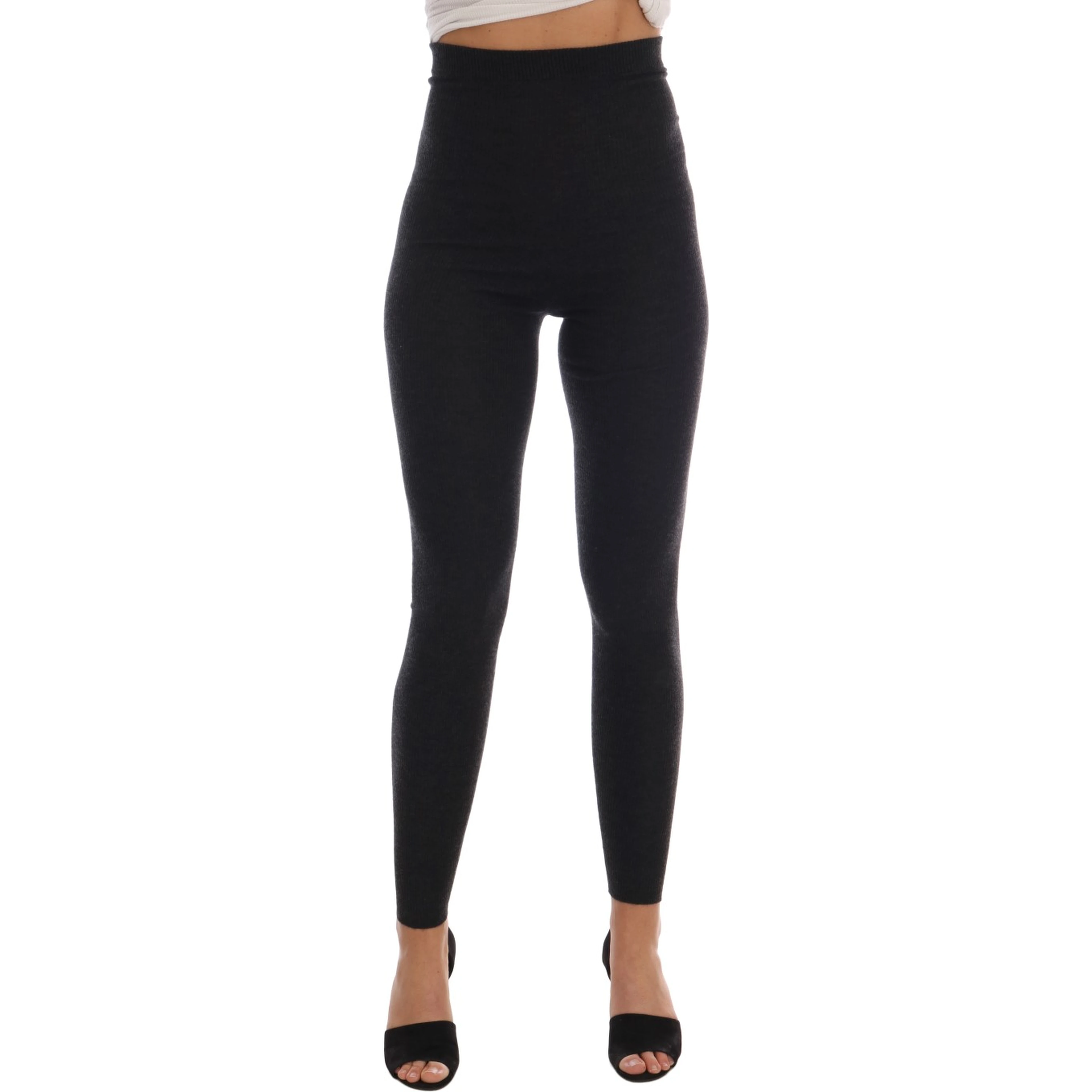 Gray Cashmere Ribbed Stretch Tights