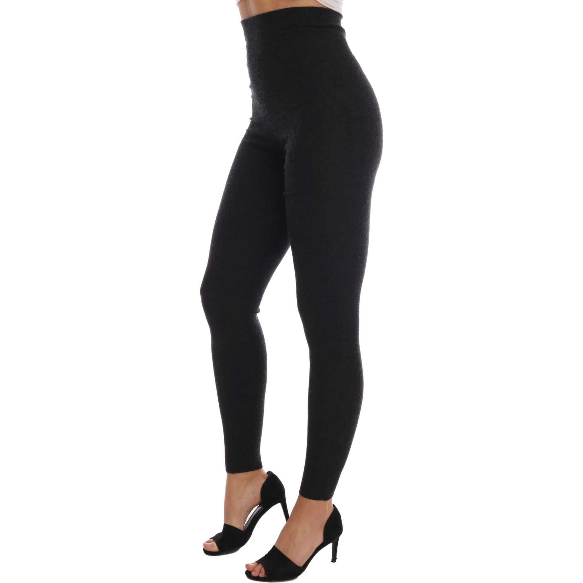 Gray Cashmere Ribbed Stretch Tights