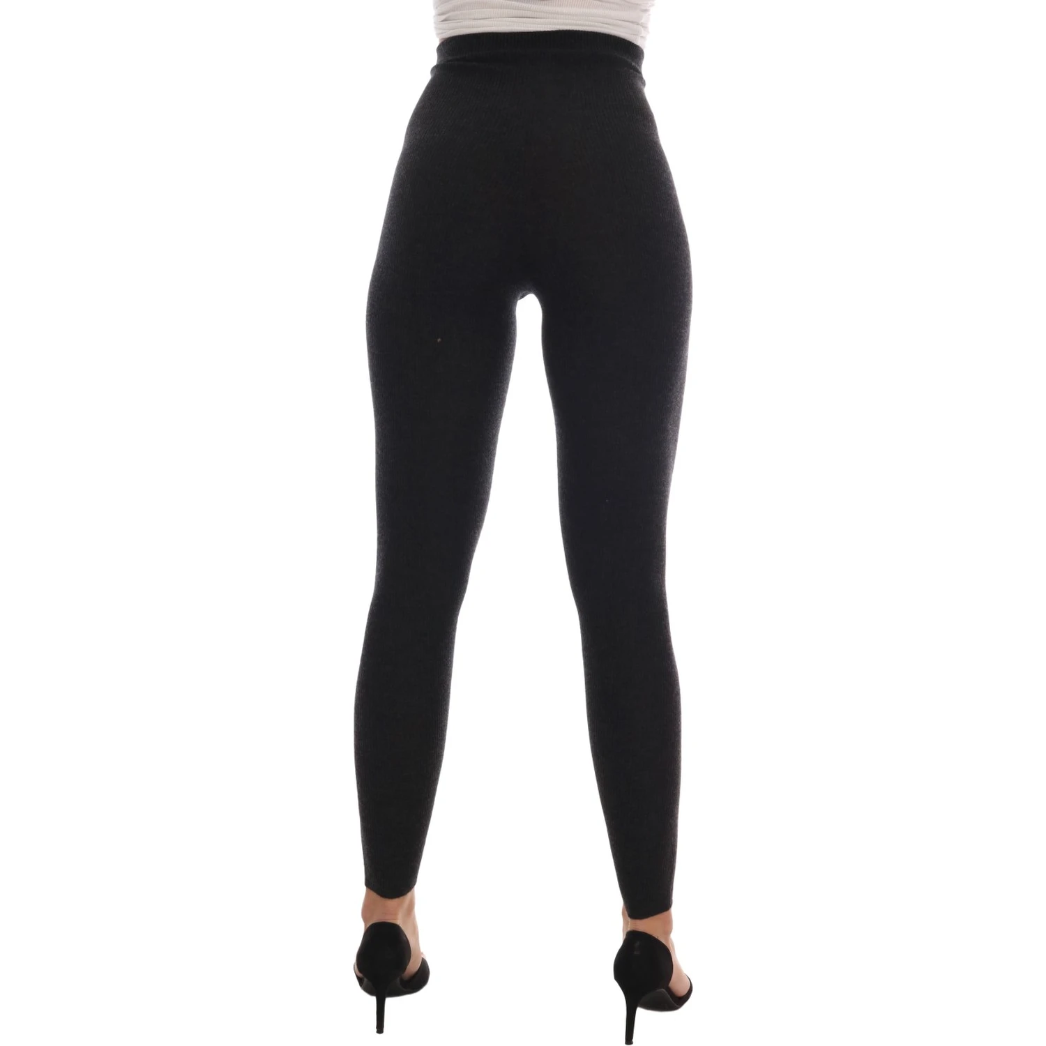 Gray Cashmere Ribbed Stretch Tights