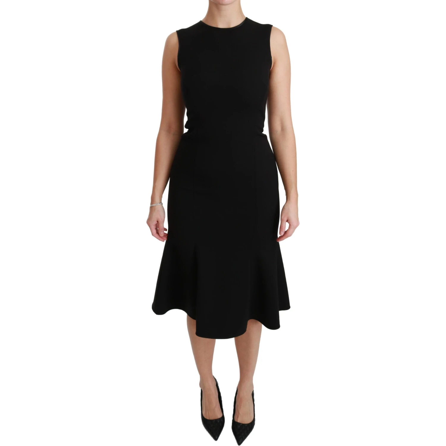 Black Fit Flare Wool Stretch Sheath Dress