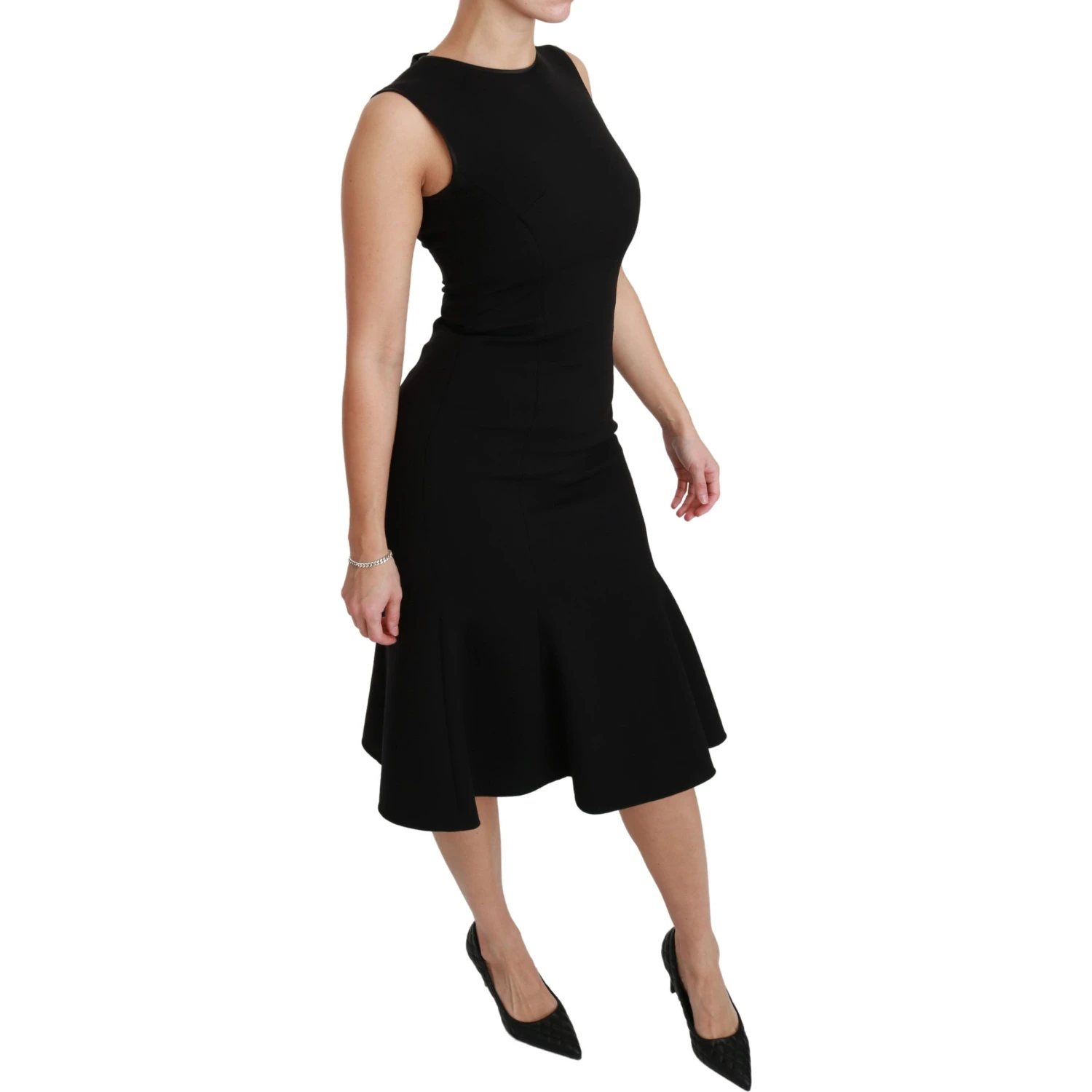 Black Fit Flare Wool Stretch Sheath Dress