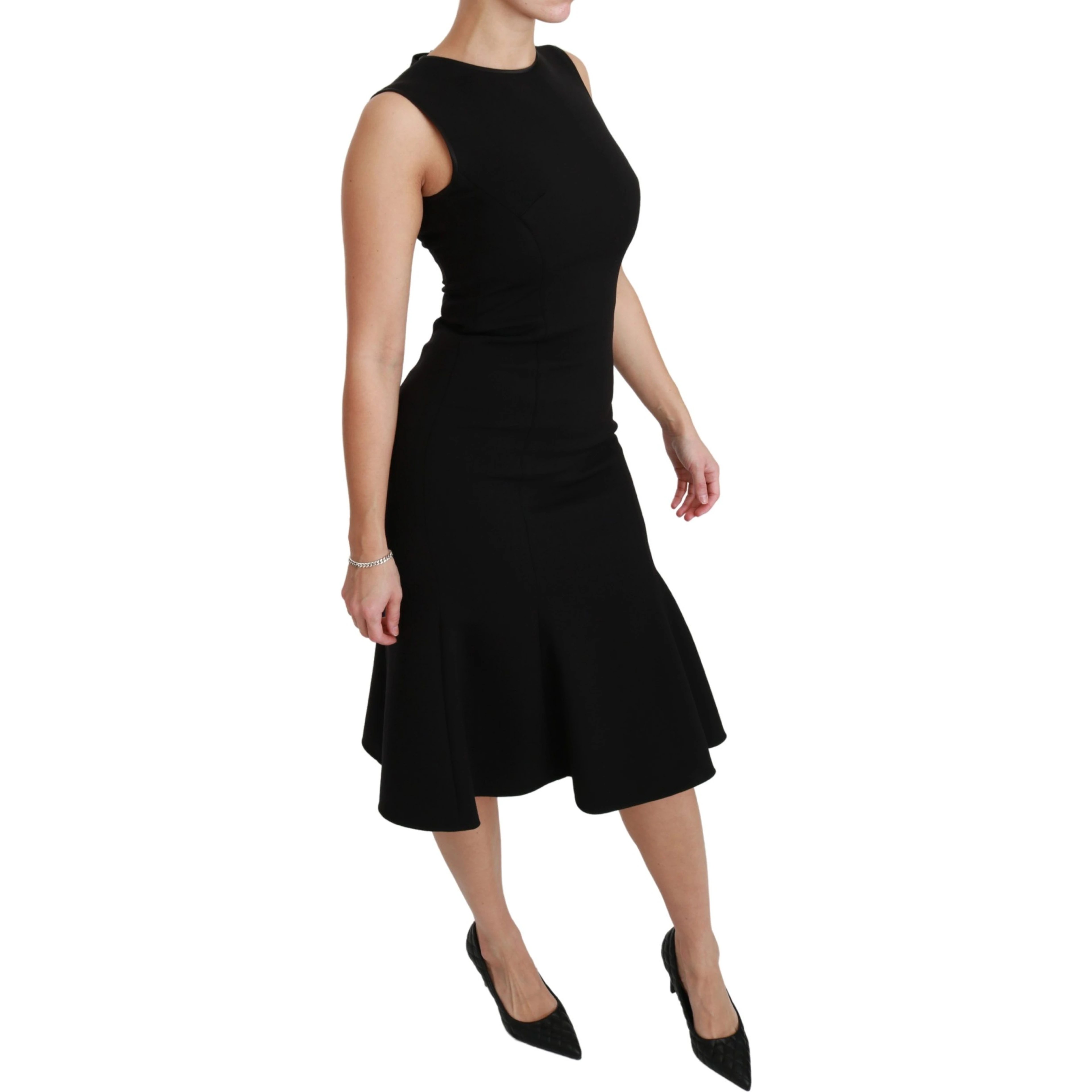 Black Fit Flare Wool Stretch Sheath Dress