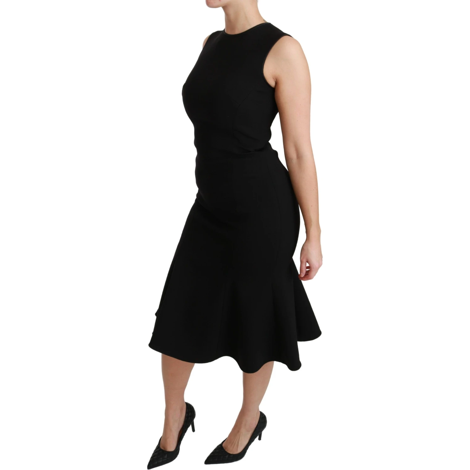 Black Fit Flare Wool Stretch Sheath Dress