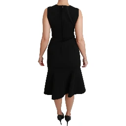 Black Fit Flare Wool Stretch Sheath Dress