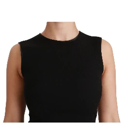 Black Fit Flare Wool Stretch Sheath Dress