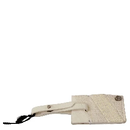Beige Luggage Tag Branded Leather Patterned Keychain