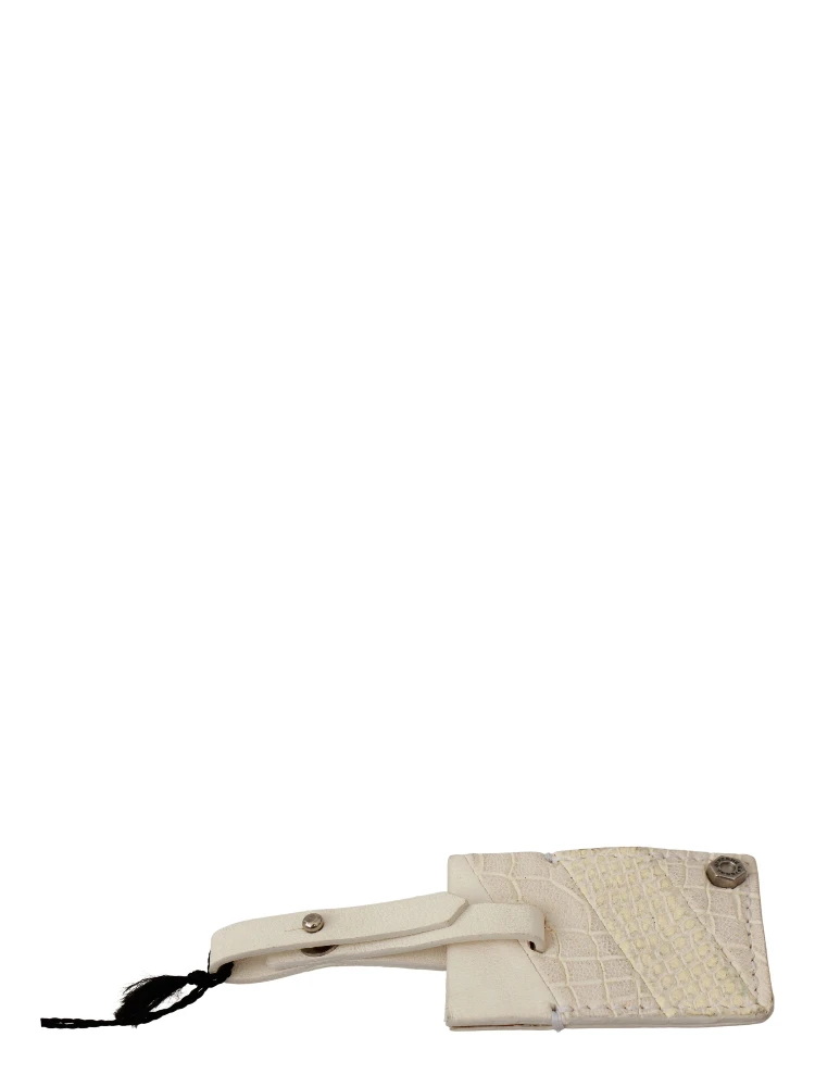 Beige Luggage Tag Branded Leather Patterned Keychain