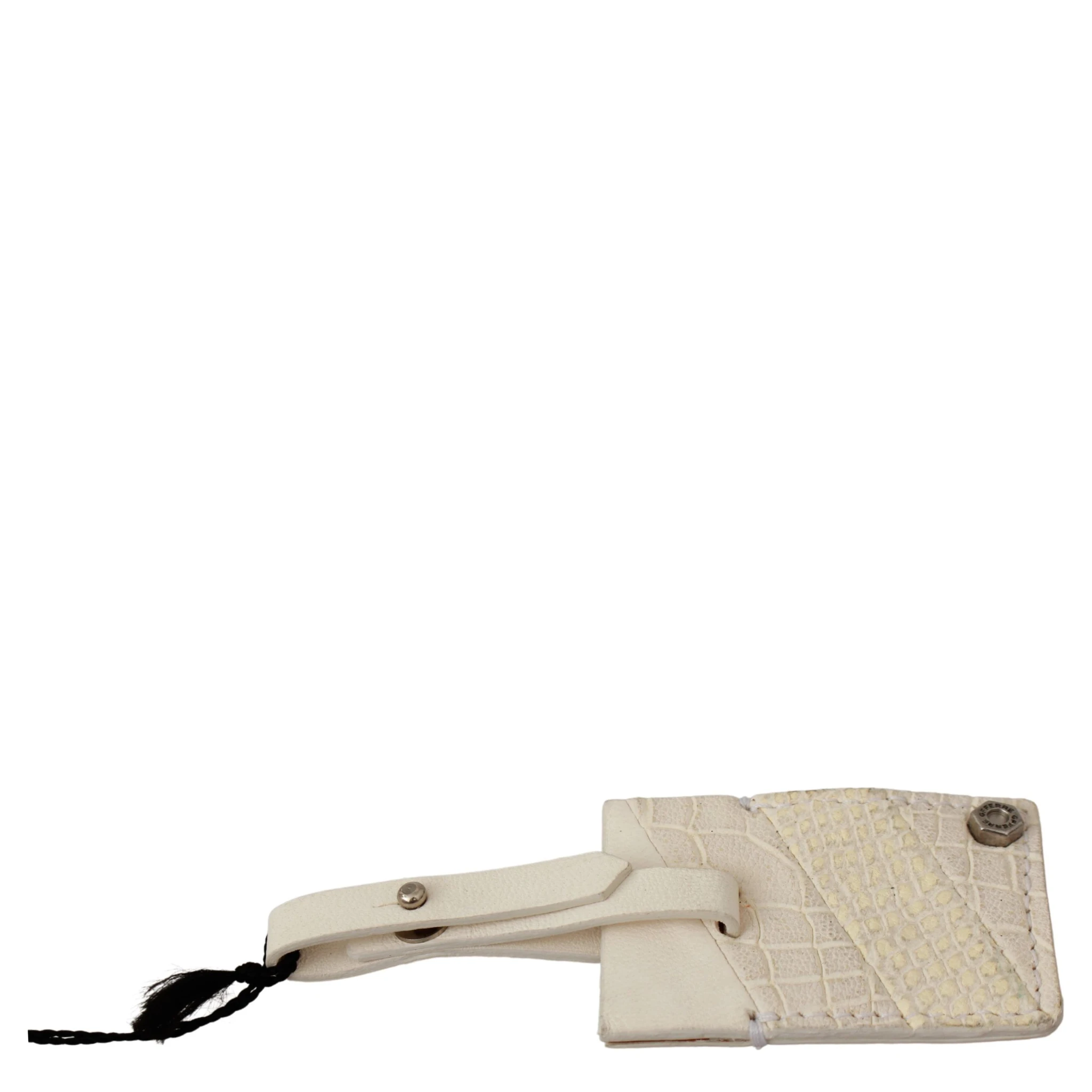 Beige Luggage Tag Branded Leather Patterned Keychain