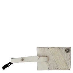 Beige Luggage Tag Branded Leather Patterned Keychain