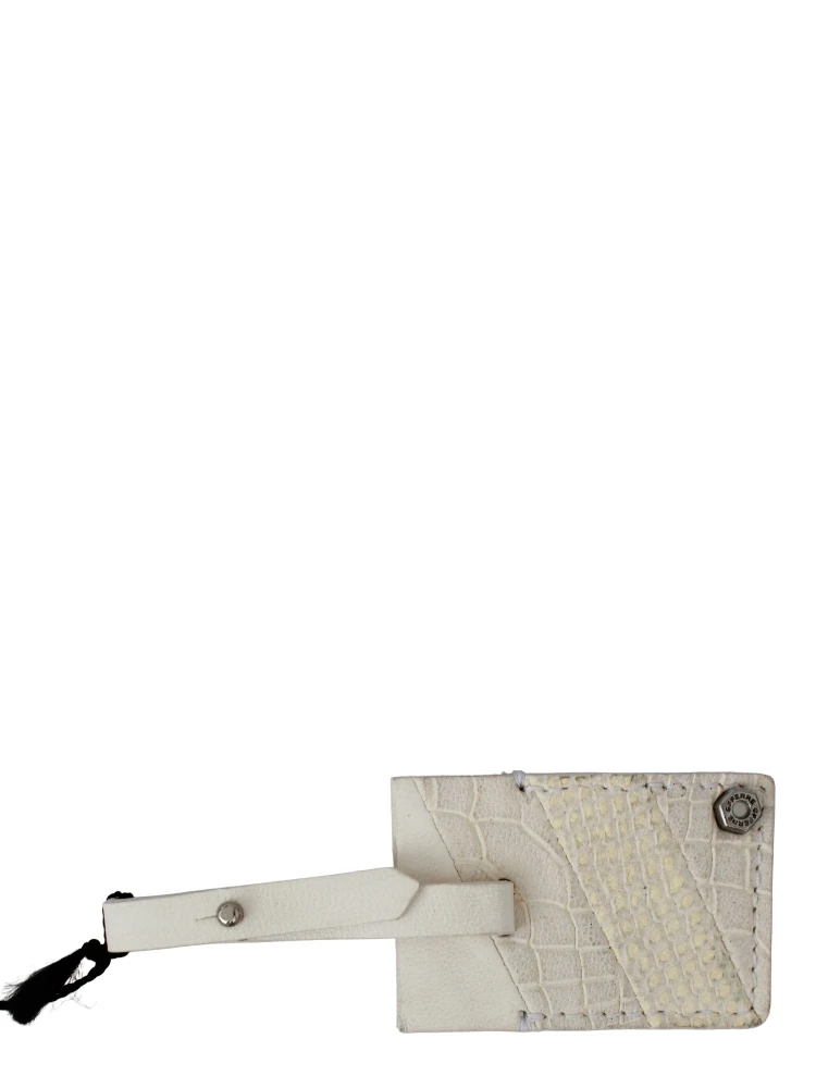 Beige Luggage Tag Branded Leather Patterned Keychain alternative