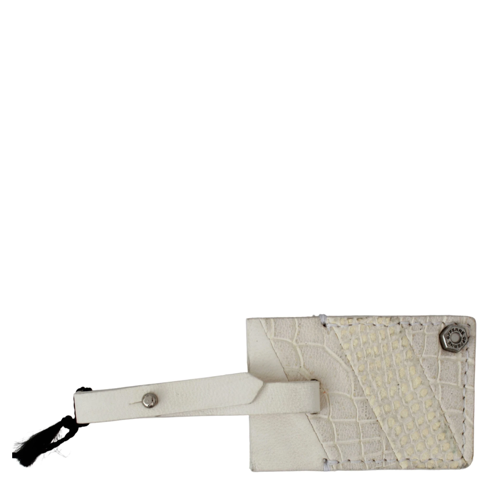 Beige Luggage Tag Branded Leather Patterned Keychain