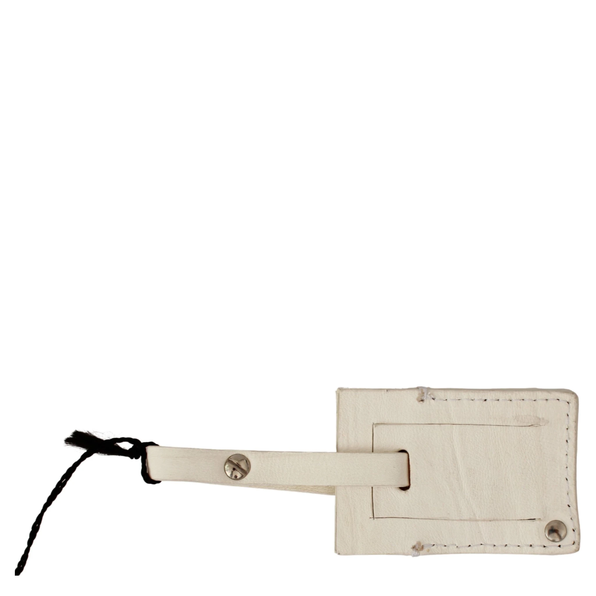 Beige Luggage Tag Branded Leather Patterned Keychain