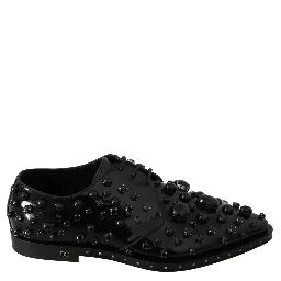 Black Leather Crystals Dress Broque Shoes