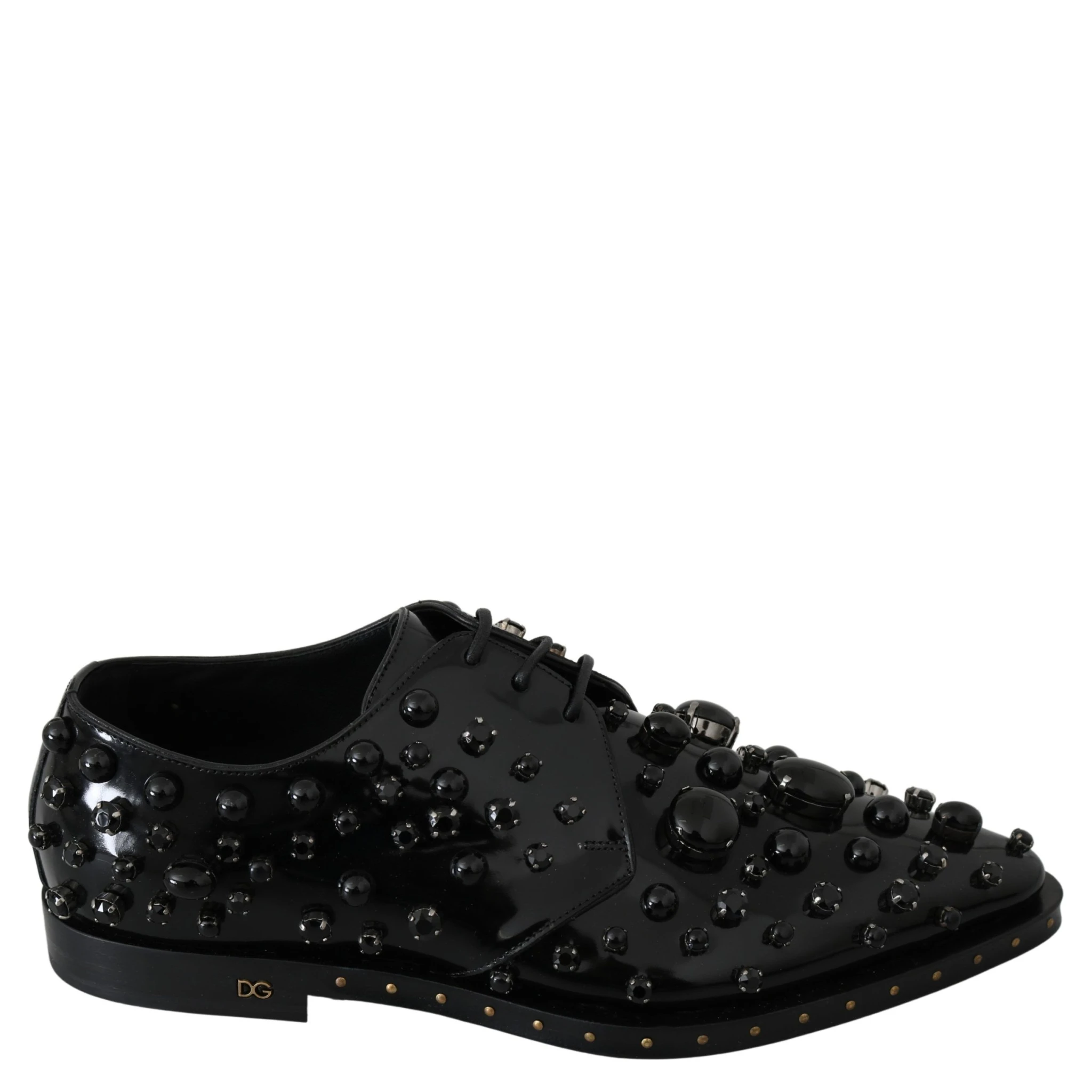 Black Leather Crystals Dress Broque Shoes