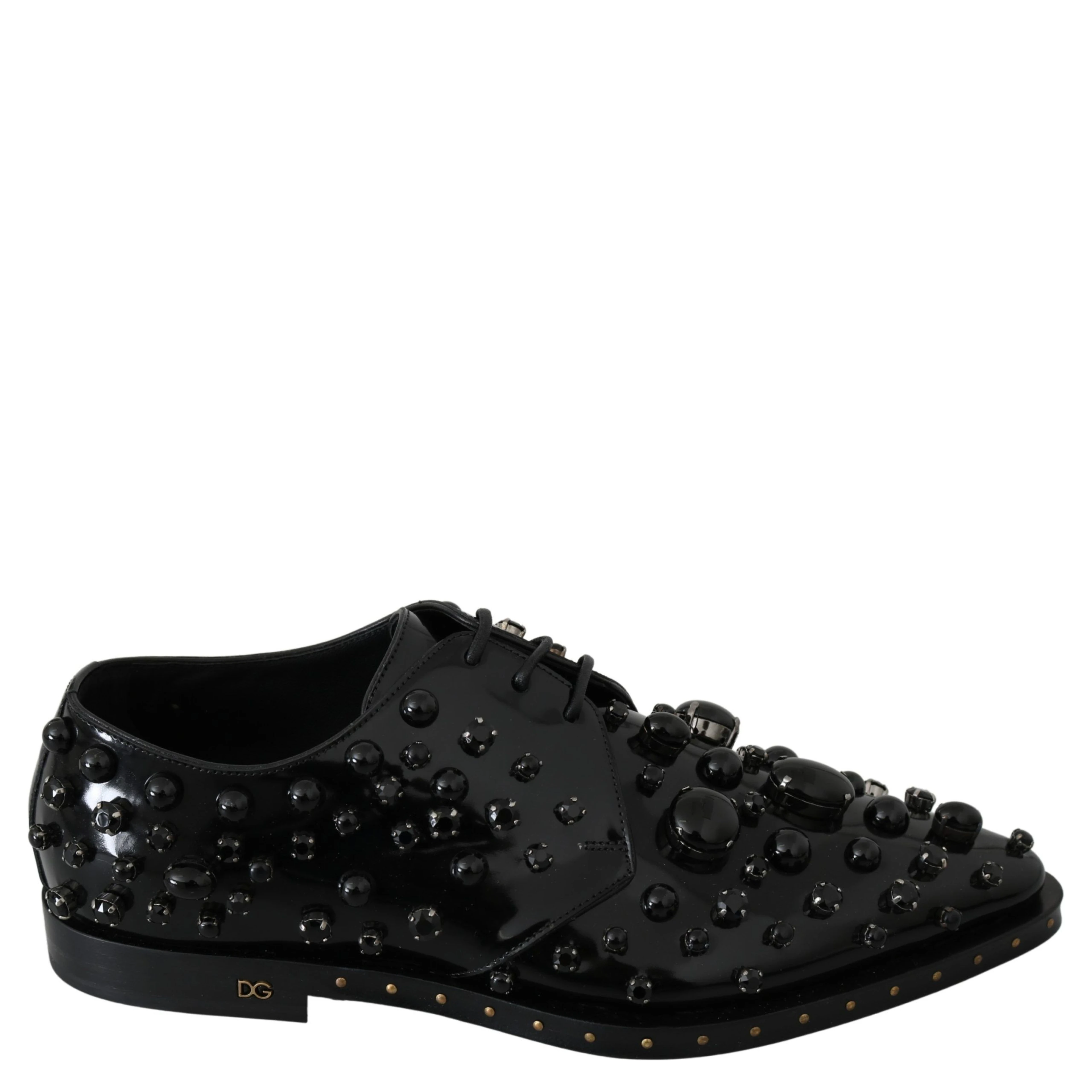 Black Leather Crystals Dress Broque Shoes