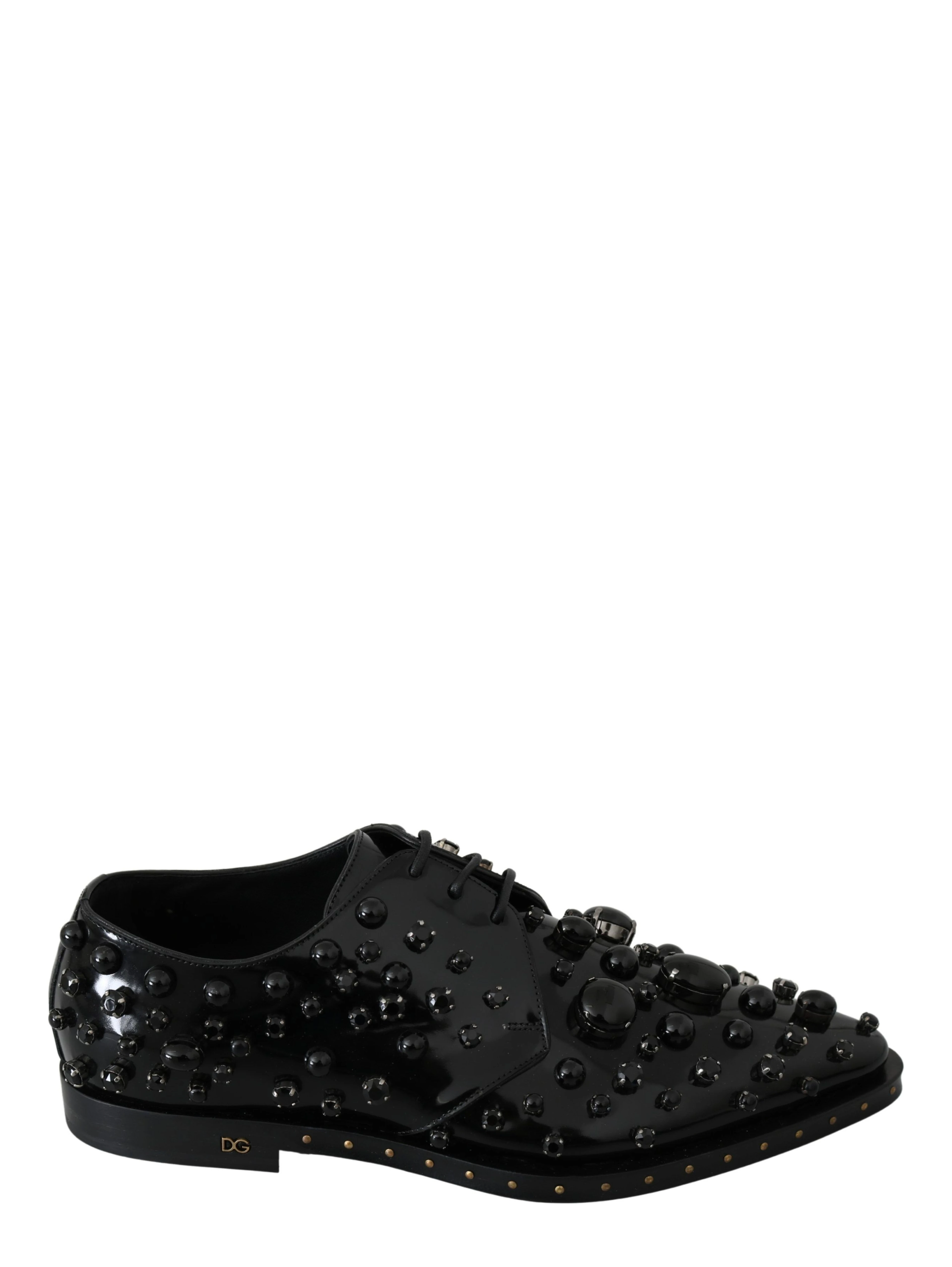 Black Leather Crystals Dress Broque Shoes