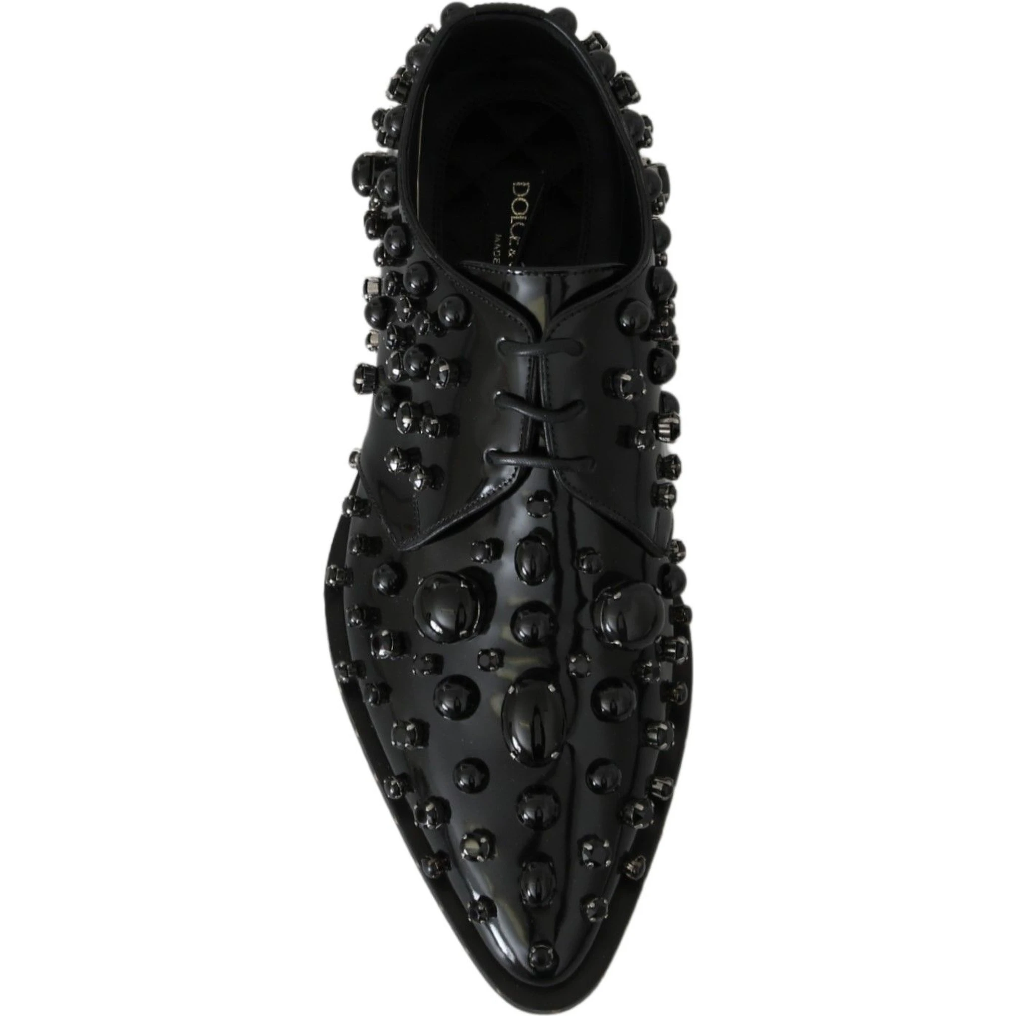 Black Leather Crystals Dress Broque Shoes