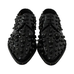 Black Leather Crystals Dress Broque Shoes
