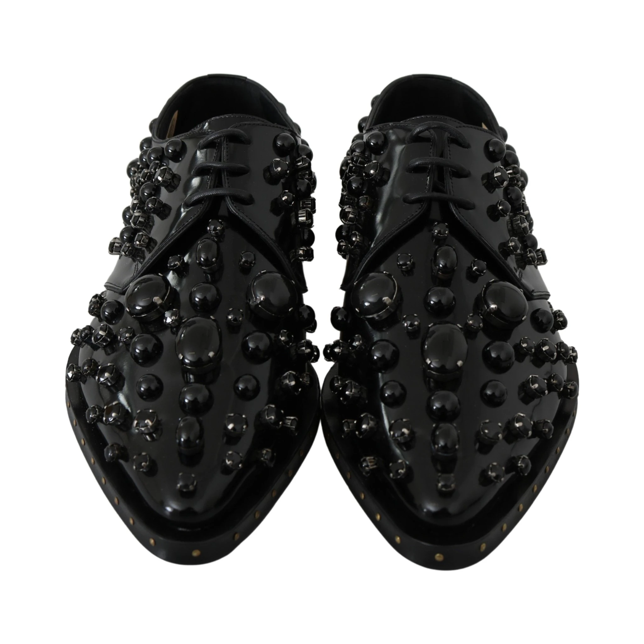 Black Leather Crystals Dress Broque Shoes