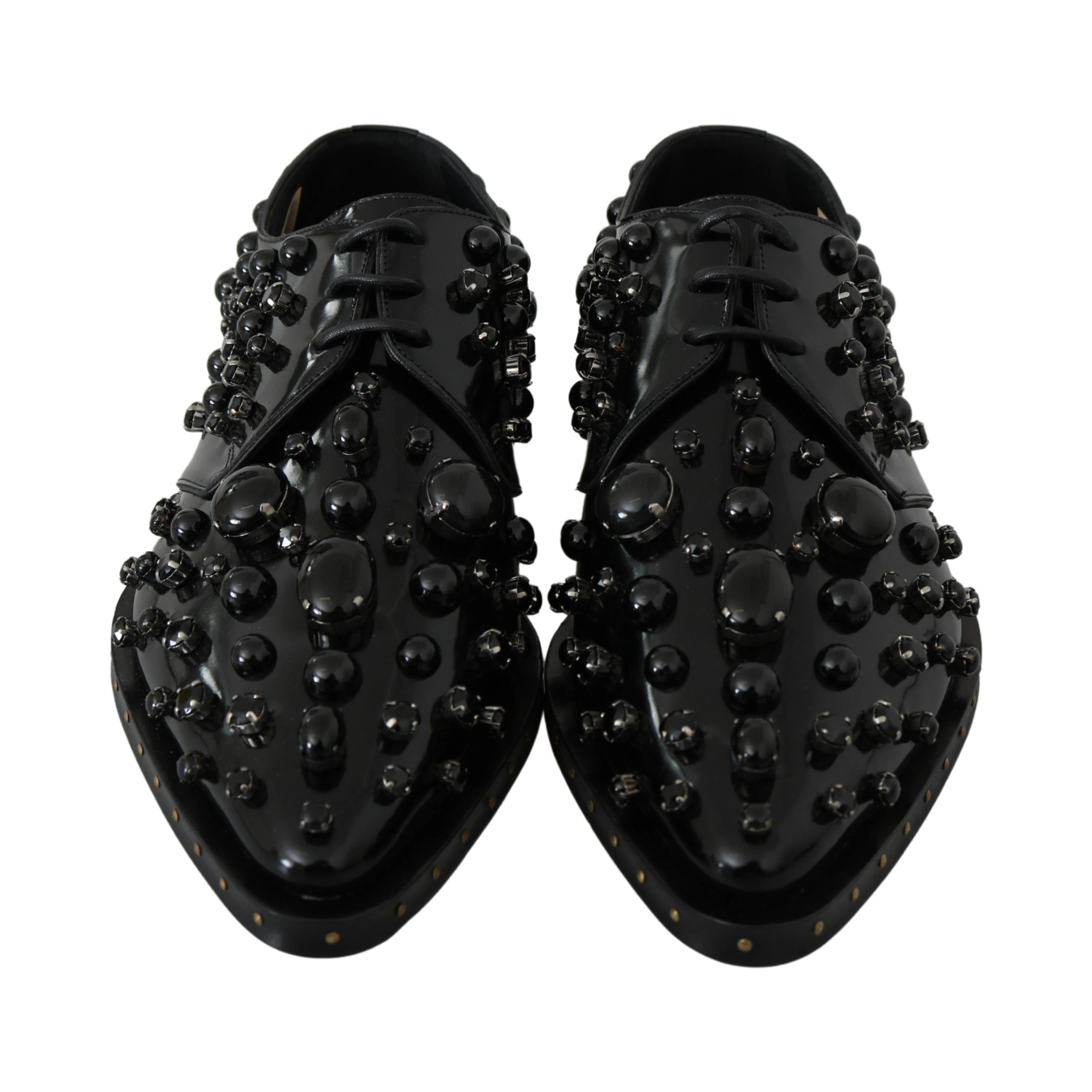 Black Leather Crystals Dress Broque Shoes