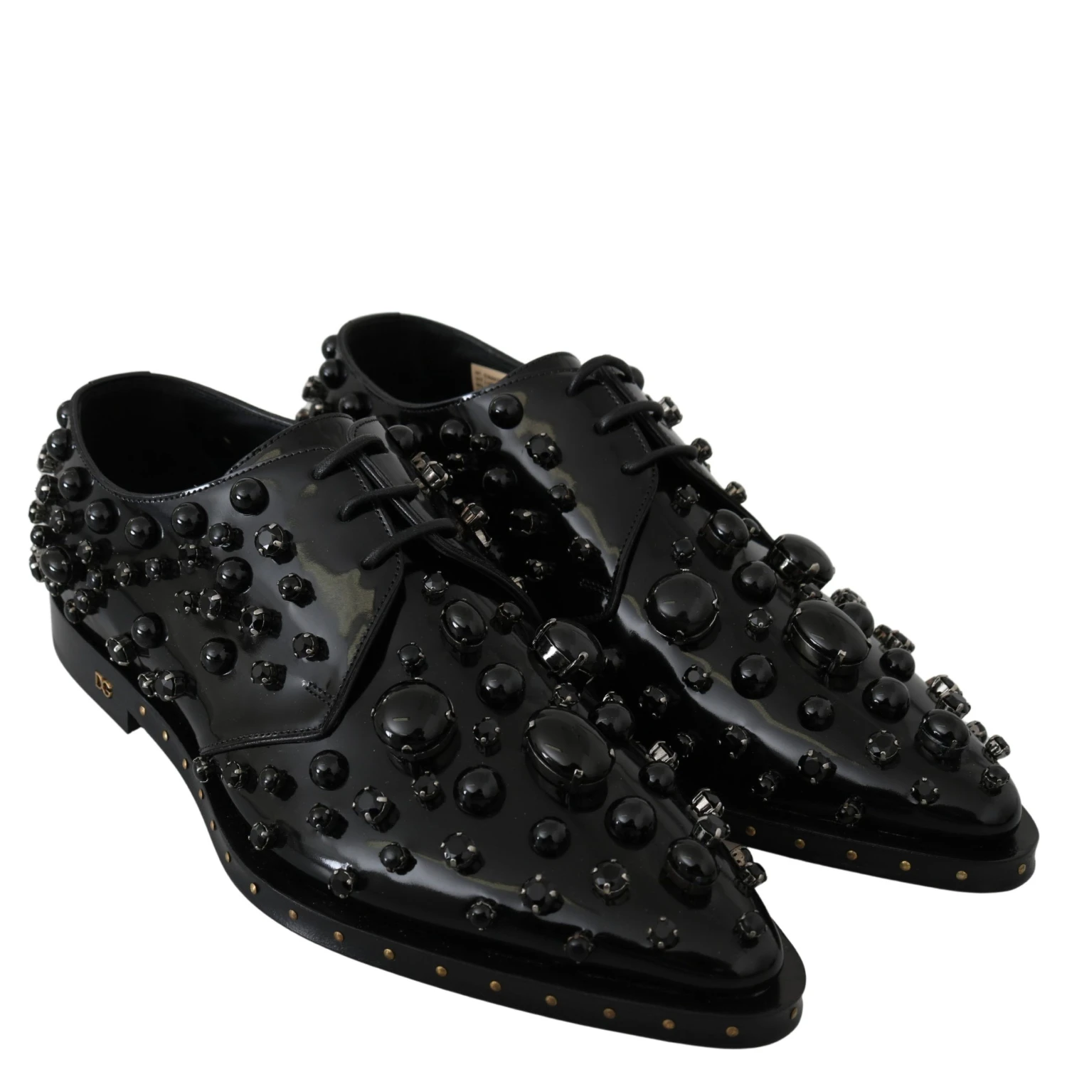 Black Leather Crystals Dress Broque Shoes