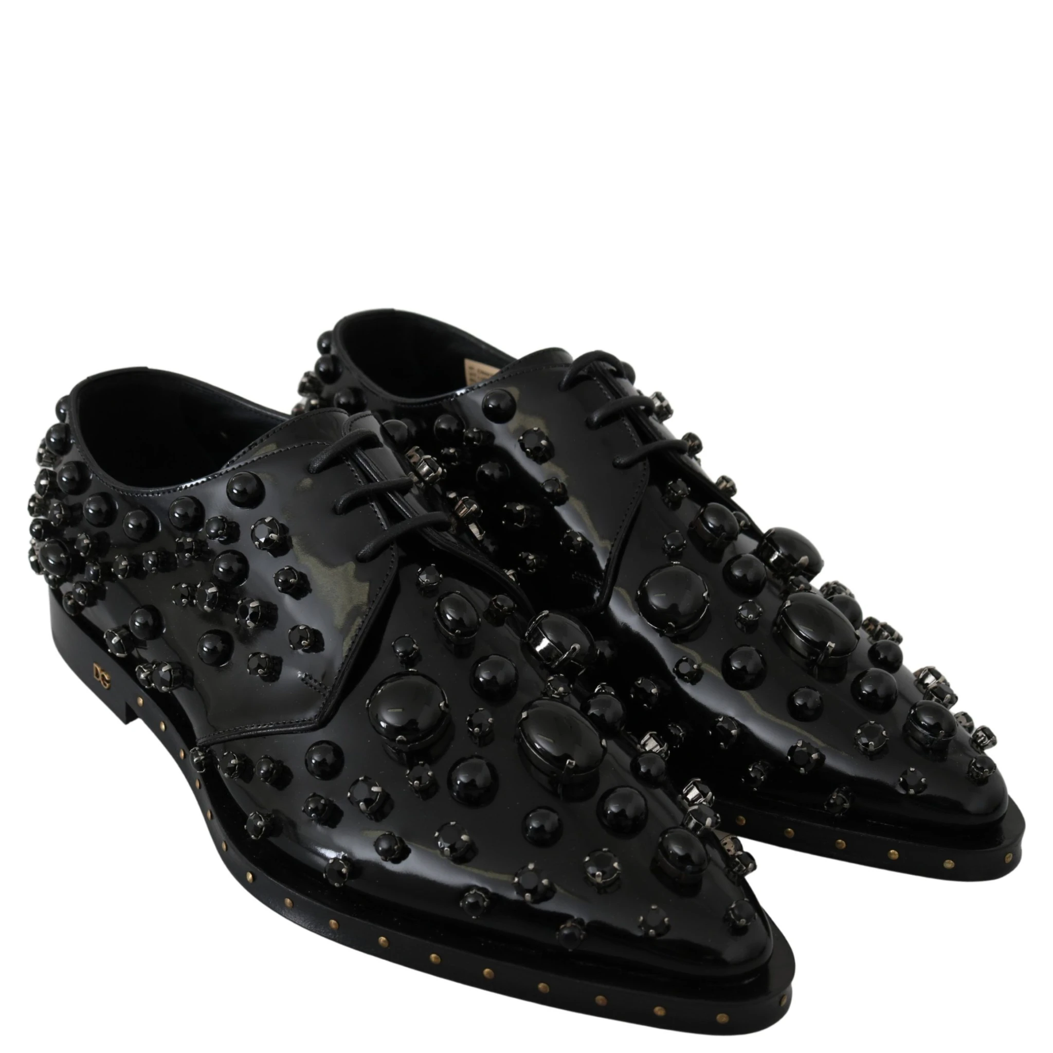 Black Leather Crystals Dress Broque Shoes