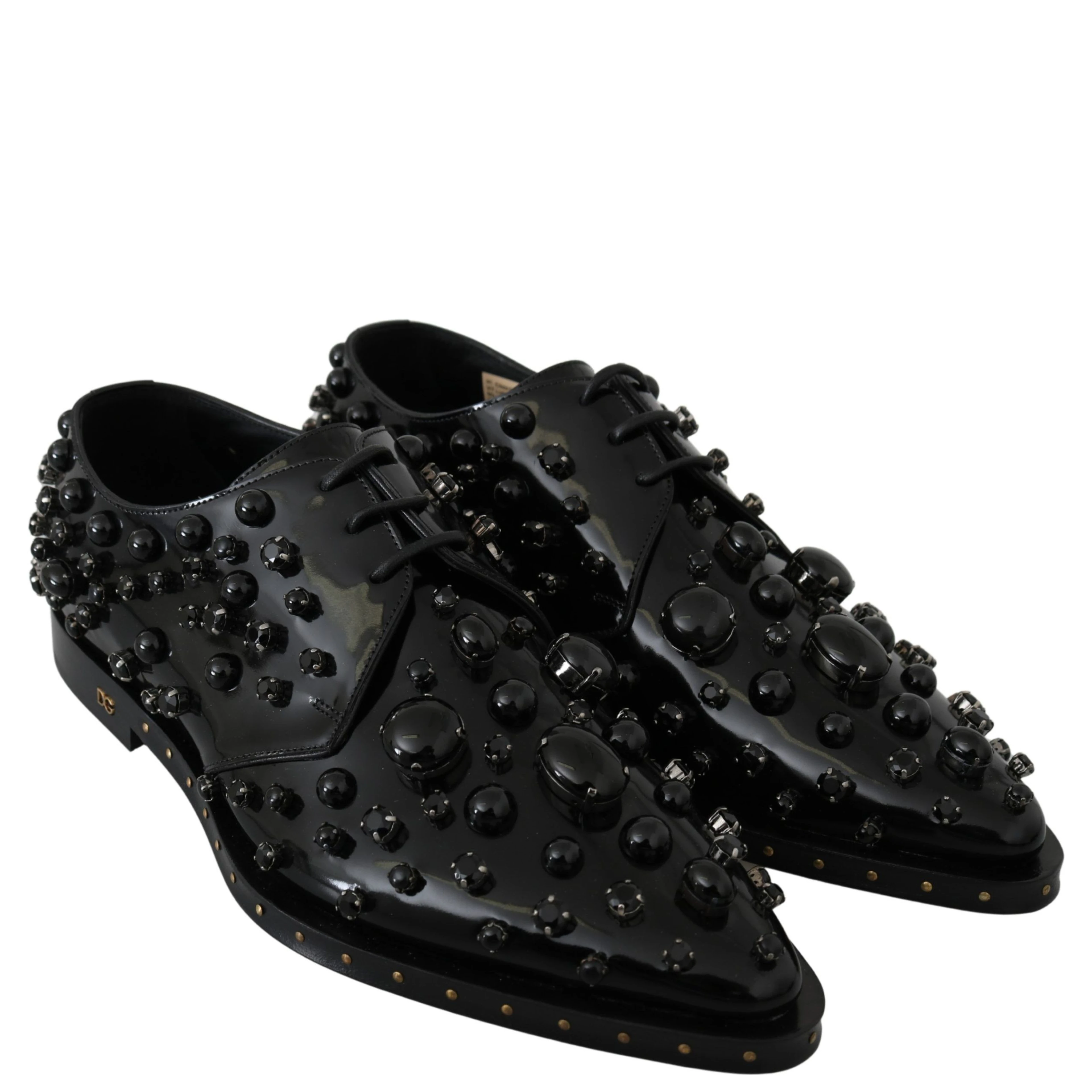 Black Leather Crystals Dress Broque Shoes