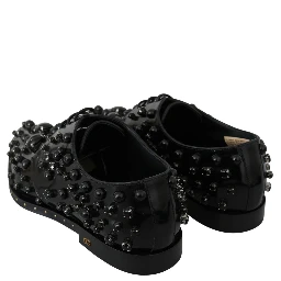 Black Leather Crystals Dress Broque Shoes