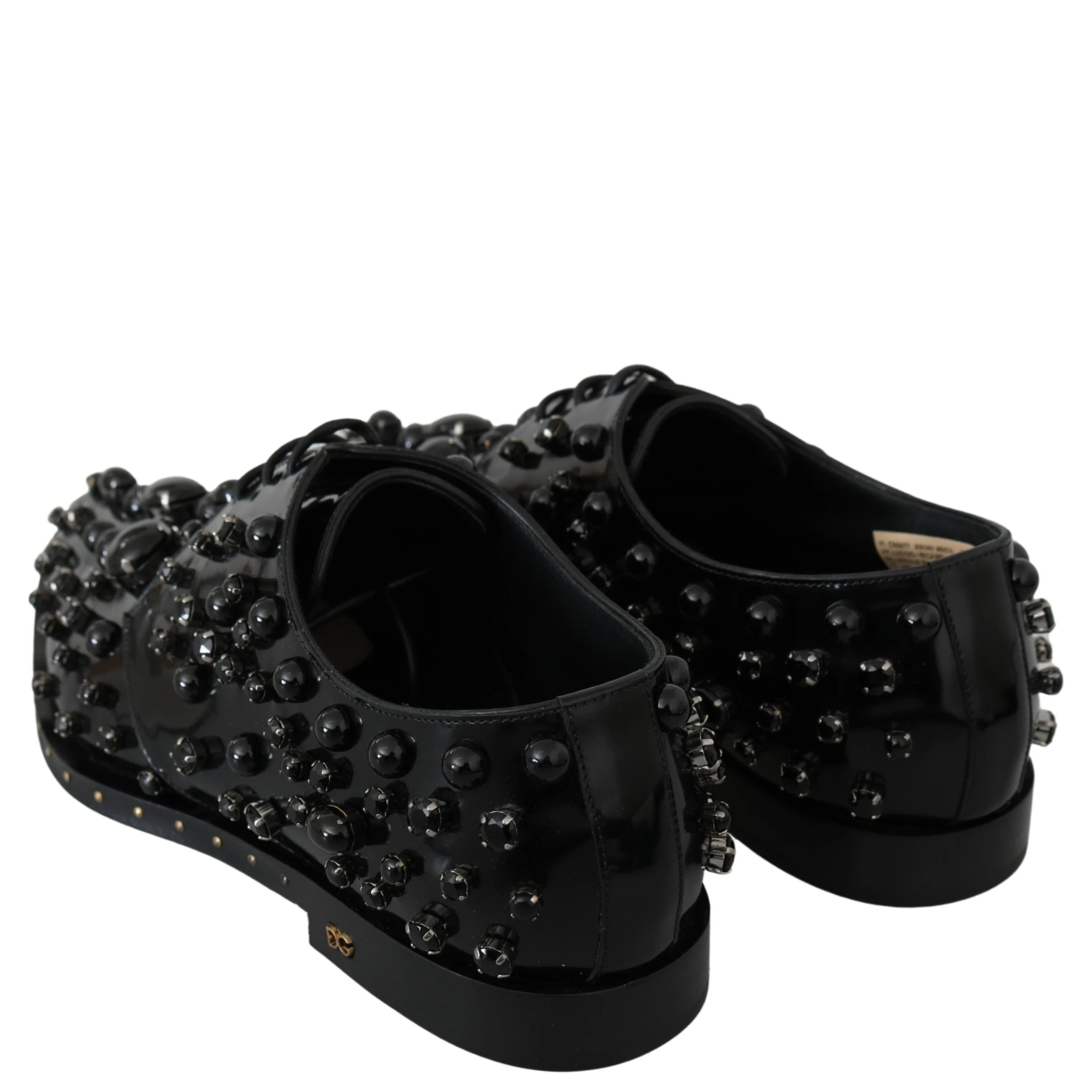 Black Leather Crystals Dress Broque Shoes