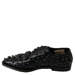 Black Leather Crystals Dress Broque Shoes