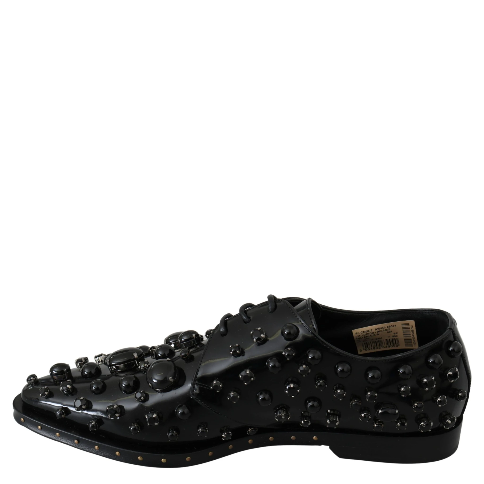 Black Leather Crystals Dress Broque Shoes