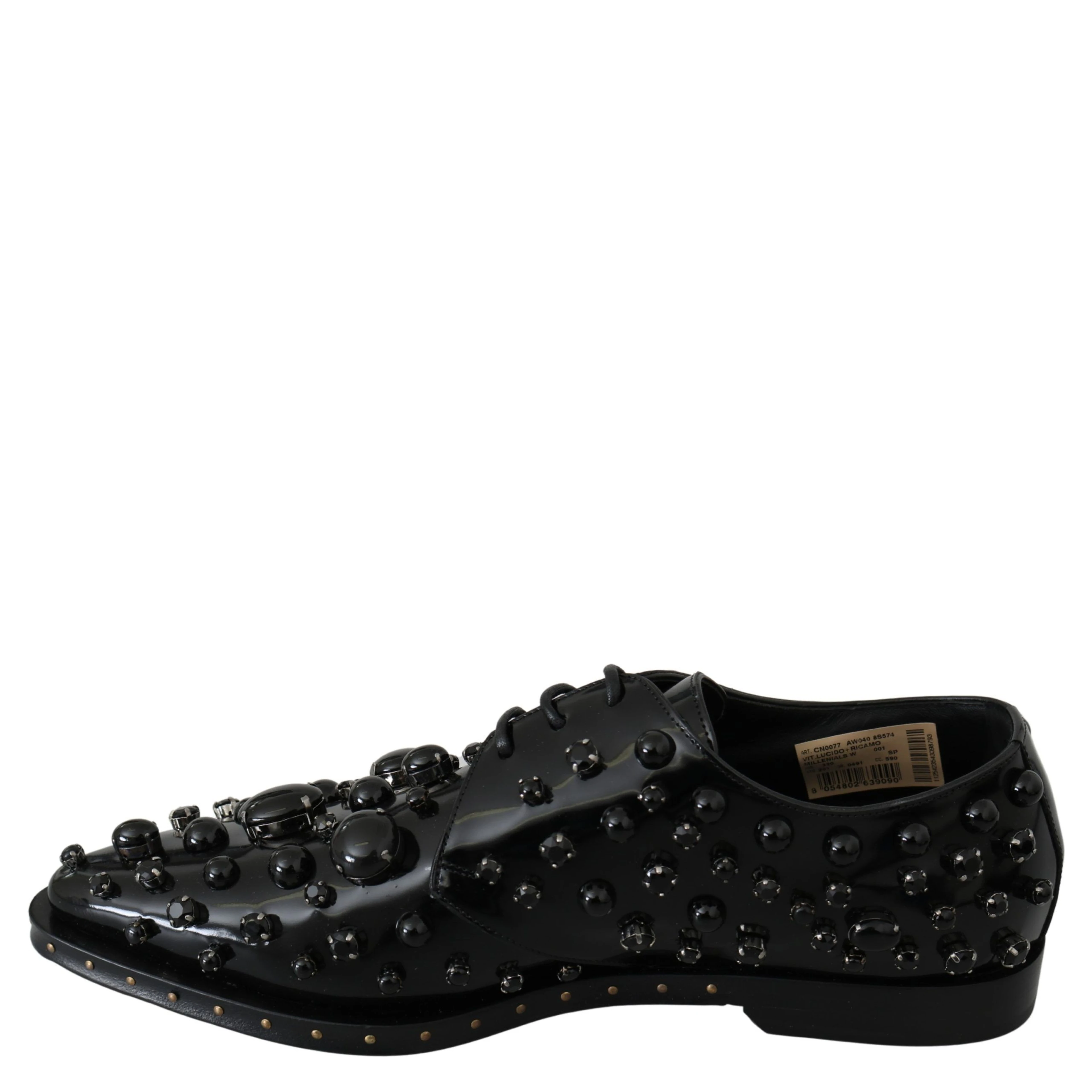 Black Leather Crystals Dress Broque Shoes