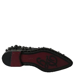 Black Leather Crystals Dress Broque Shoes