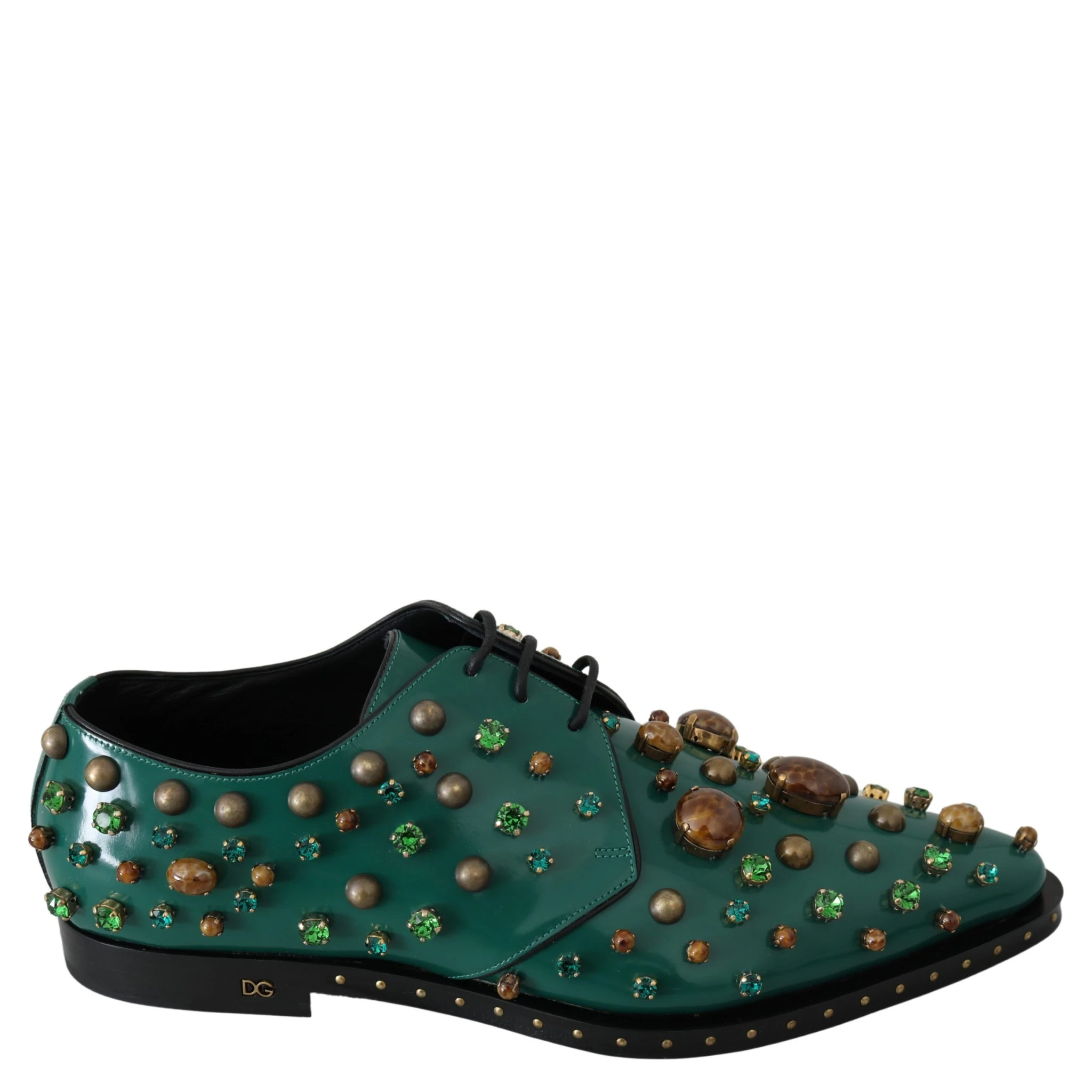 Green Leather Crystal Dress Broque Shoes