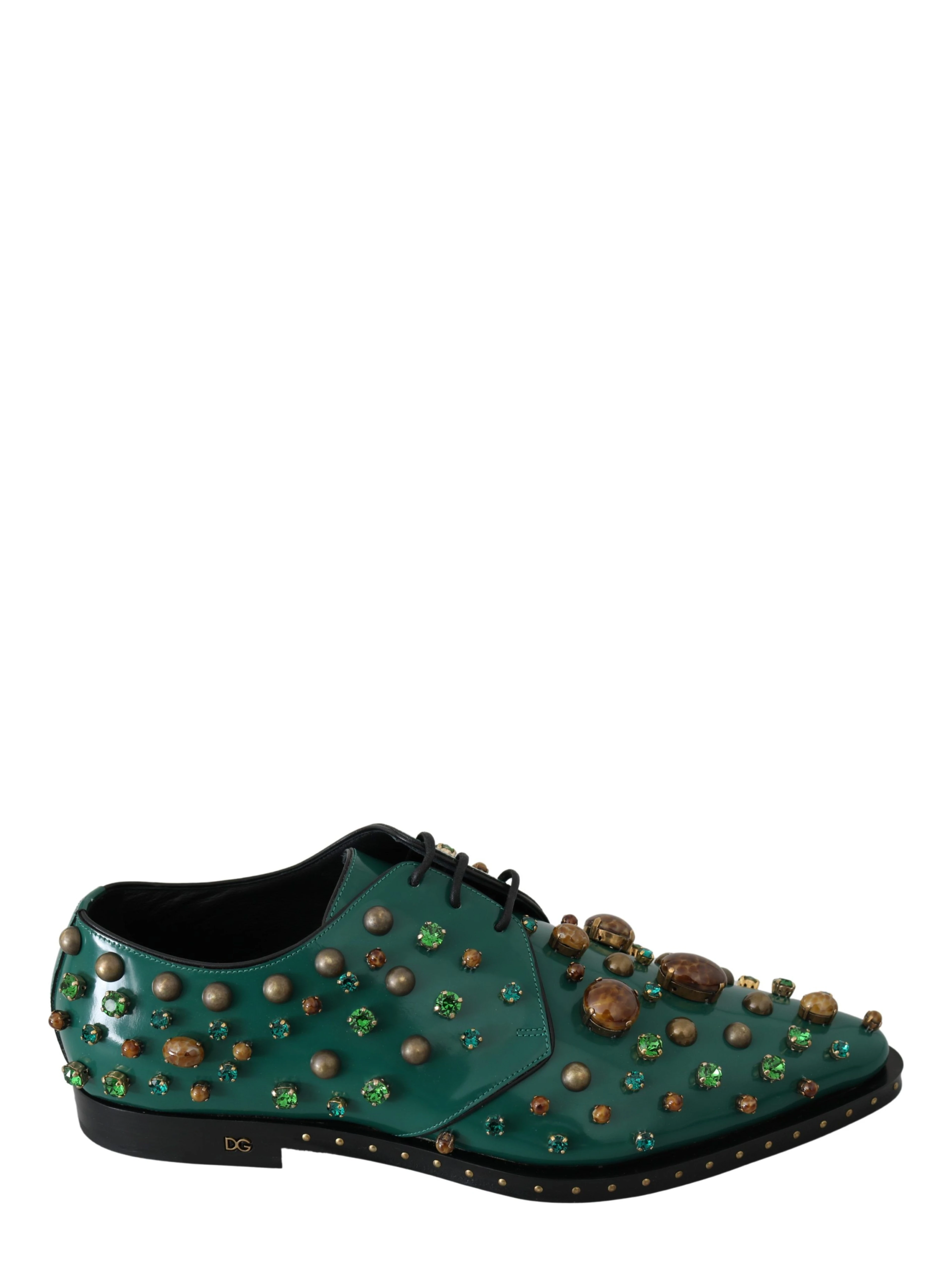 Green Leather Crystal Dress Broque Shoes