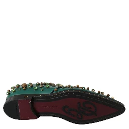 Green Leather Crystal Dress Broque Shoes