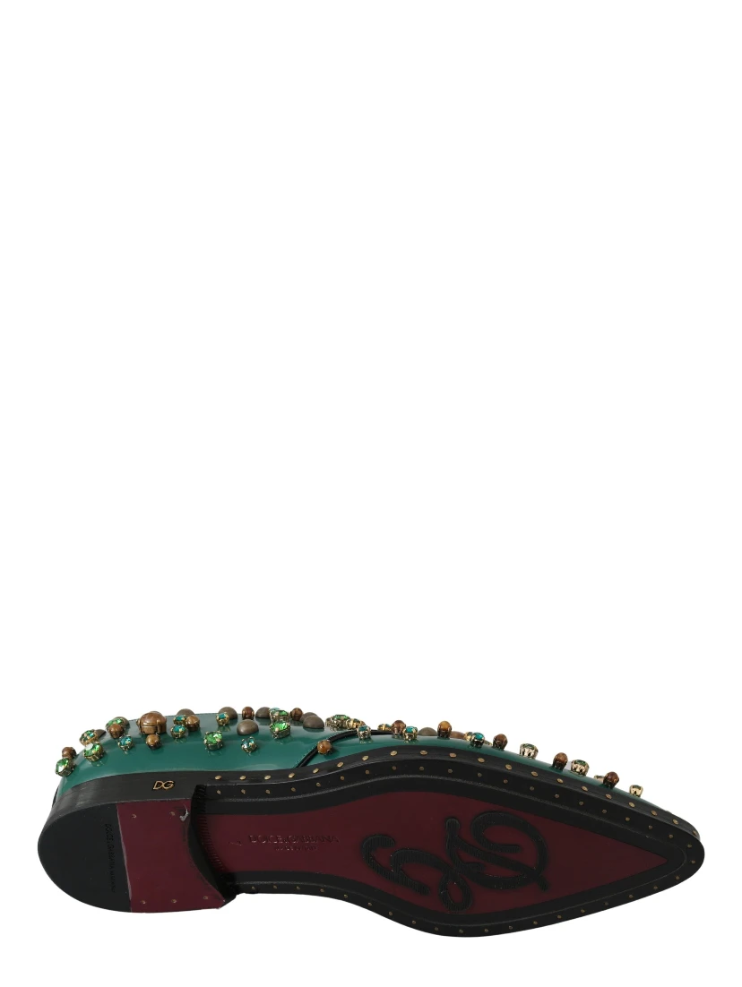 Green Leather Crystal Dress Broque Shoes