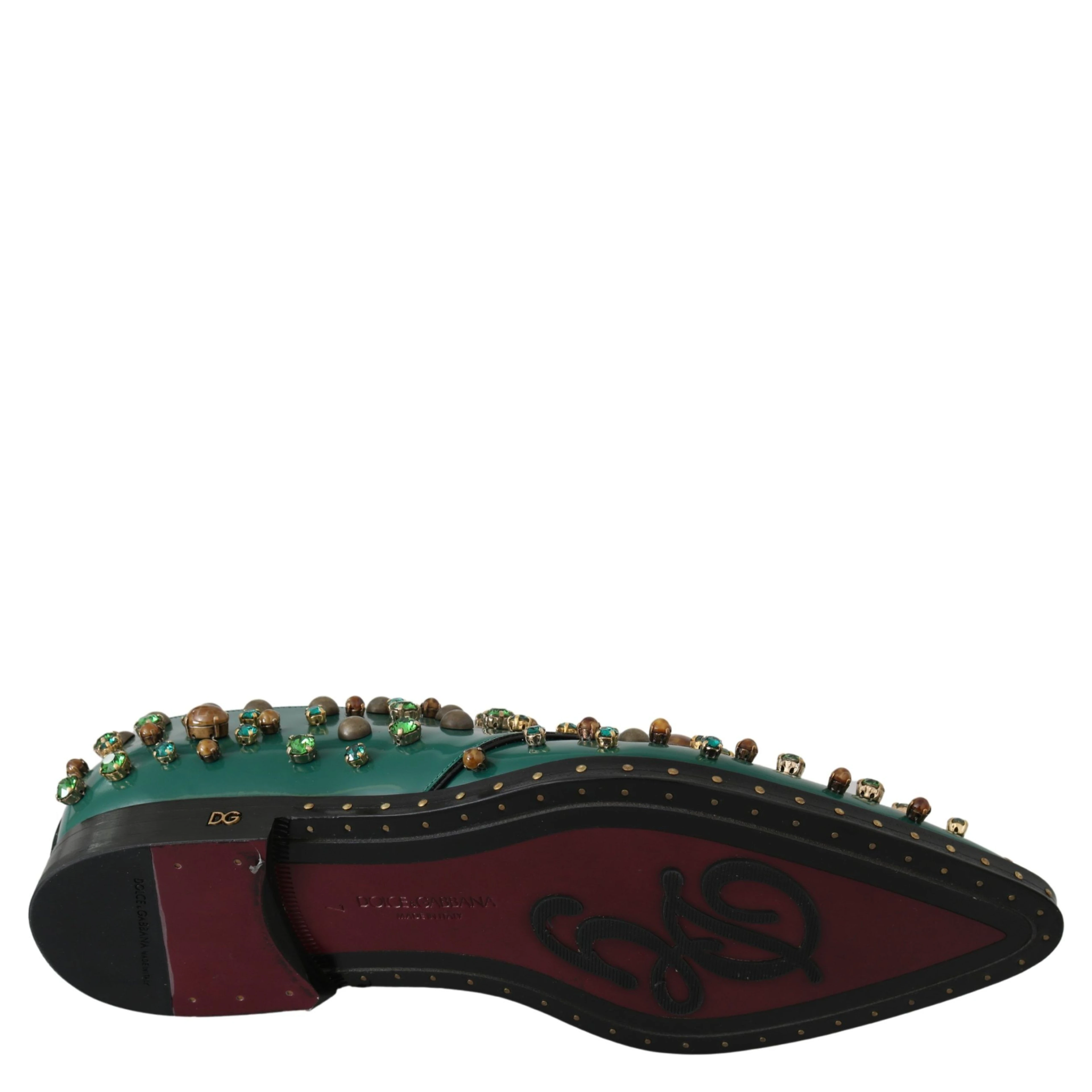 Green Leather Crystal Dress Broque Shoes