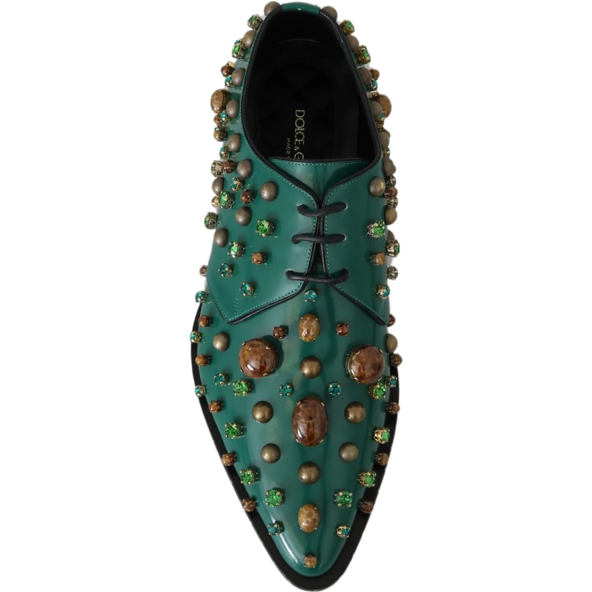 Green Leather Crystal Dress Broque Shoes