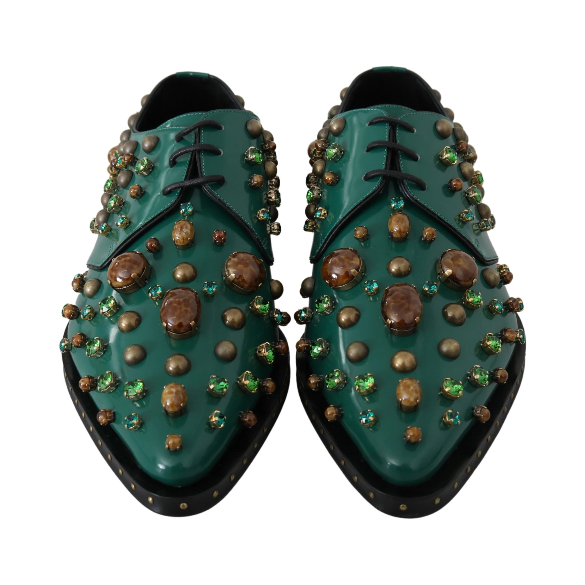 Green Leather Crystal Dress Broque Shoes
