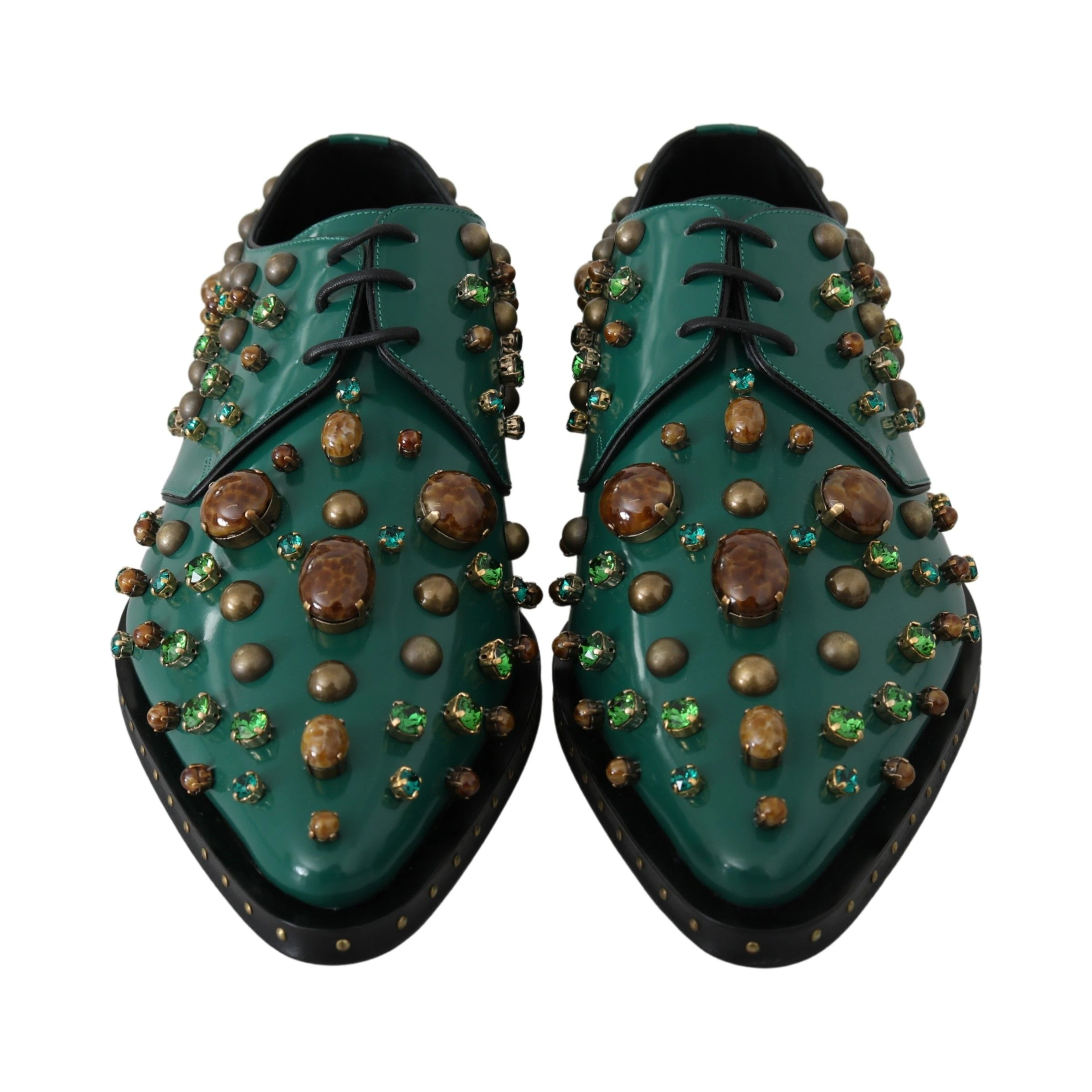 Green Leather Crystal Dress Broque Shoes