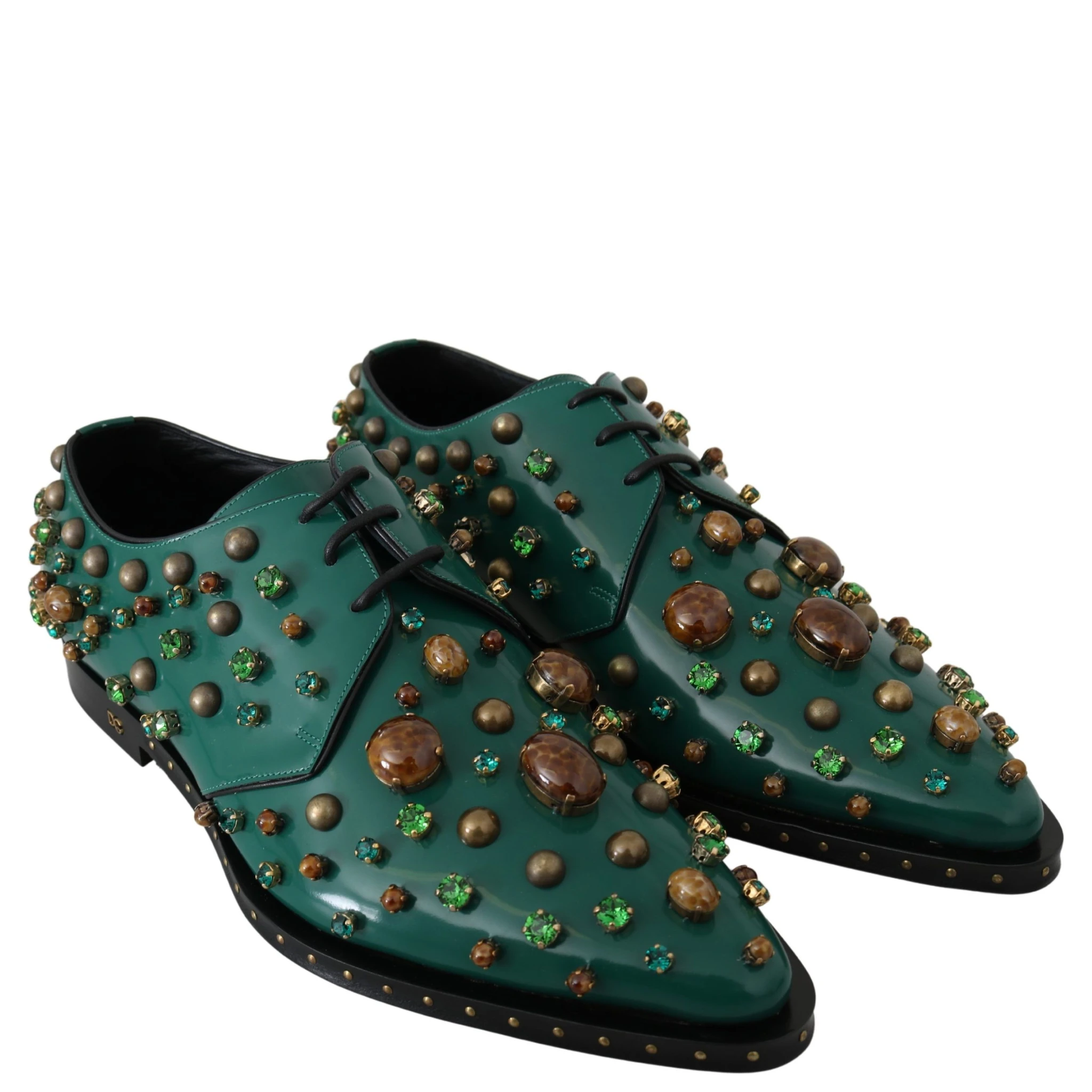Green Leather Crystal Dress Broque Shoes