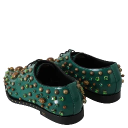 Green Leather Crystal Dress Broque Shoes